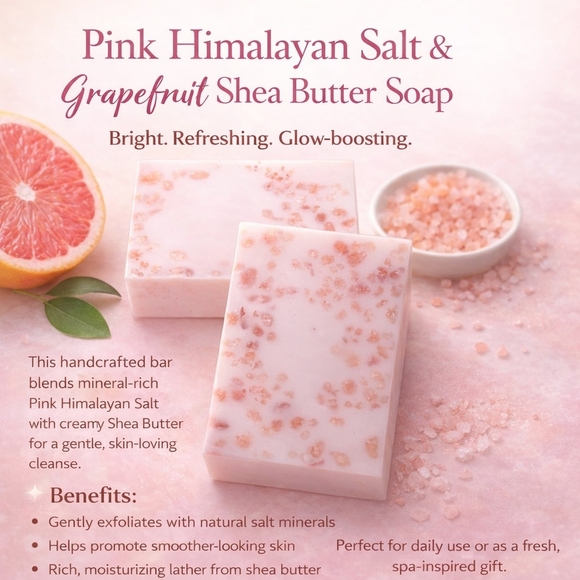 Hand Crafted Other - RESTOCKED! Grapefruit & Pink Himalayan Salt Shea Butter Soap 4oz Bar